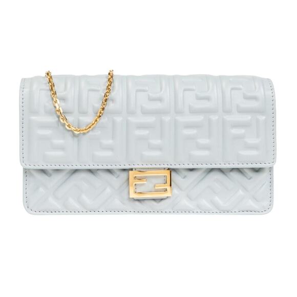 BRAND NEW FENDI LEATHER NAPPA FF BLUE BAGUETTE CHAIN BAG PURSE BOX NIB! - Picture 1 of 9